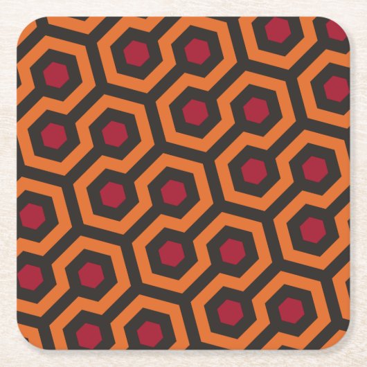 Retro Modern Orange Red Brown Hexagon Muster Rechteckiger Pappuntersetzer (Vorderseite)