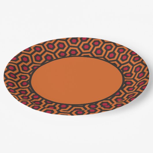 Retro Modern Orange Red Brown Hexagon Vector Art Pappteller (Schrägansicht)