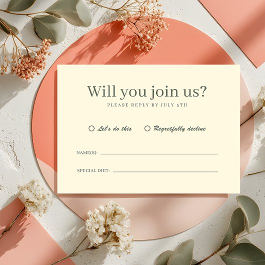 Retro Modern Pastel Ivory Funky Wedding RSVP Karte
