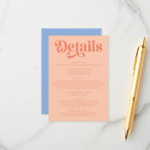 Retro Modern Peach and Blue Wedding Details