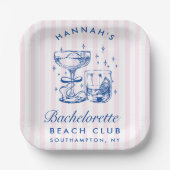 Retro Modern Pink & Blue Bachelorette Weekend Pappteller (Vorderseite)