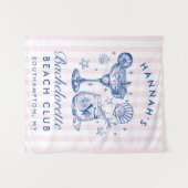 Retro Modern Pink & Blue Bachelorette Weekend Wandteppich (Vorderseite (Horizontal))