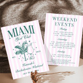 Retro Modern Pink & Green Miami Junggeselinnen-Abs Einladung