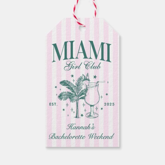 Retro Modern Pink & Green Miami Junggeselinnen-Abs Geschenkanhänger (Rückseite)