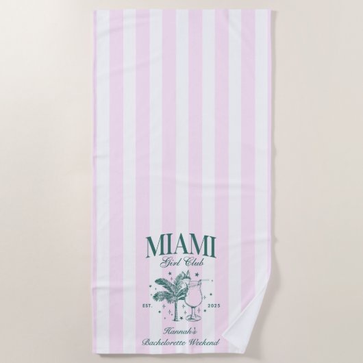 Retro Modern Pink & Green Miami Junggeselinnen-Abs Strandtuch (Vorderseite)