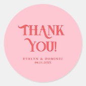 Retro Modern Pink & Red Wedding Thank You Runder Aufkleber (Vorderseite)