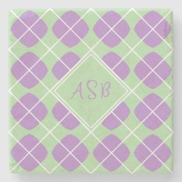 Retro Modern Purple Green Argyle Monogram Steinuntersetzer