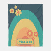 Retro Modern Rainbow Daisy Name Fleecedecke (Vorderseite)