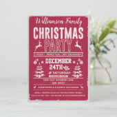 Retro Modern Red Family Christmas Party Einladung (Stehend Vorderseite)