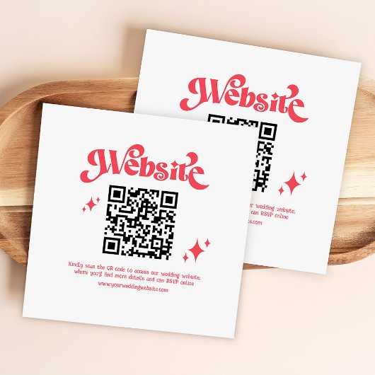 Retro Modern Red & White QR Code Wedding Website Begleitkarte