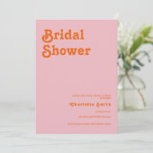 Retro Modern rosa Orange Brautparty Einladung (Stehend Vorderseite)