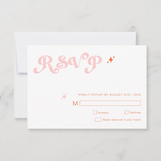 Retro Modern Script Coral Pink Wedding RSVP Cards (Vorderseite)