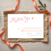 Retro Modern Script Coral Pink Wedding RSVP Cards