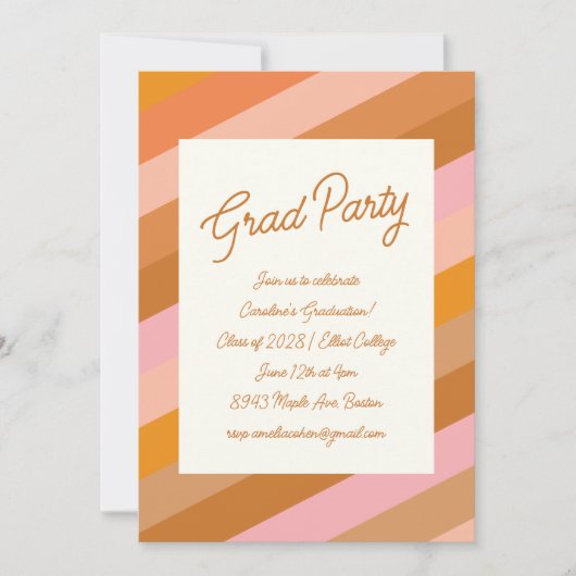 Retro Modern Script Rosa Orange Graduation Party Einladung (Vorderseite)