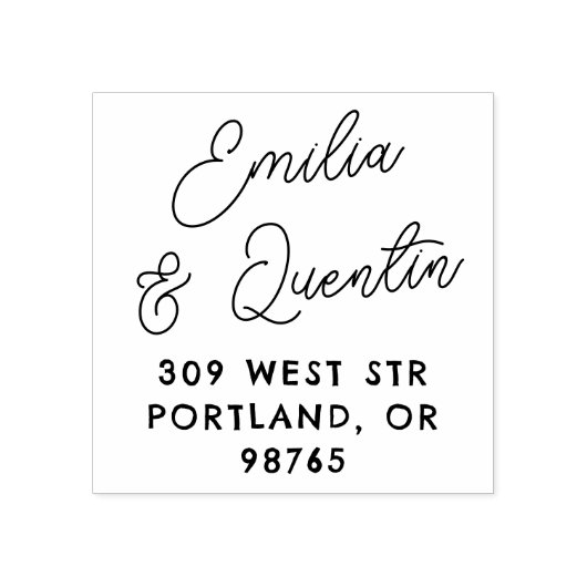 Retro Modern Script Wedding Return Address Gummistempel (Prägung)