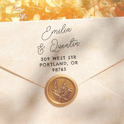Retro Modern Script Wedding Return Address Gummistempel