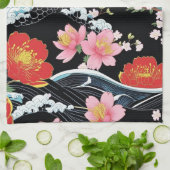 Retro Modern Seigaiha Sakura Flowers Japan party Geschirrtuch (Gefaltet)