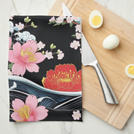 Retro Modern Seigaiha Sakura Flowers Japan party Geschirrtuch