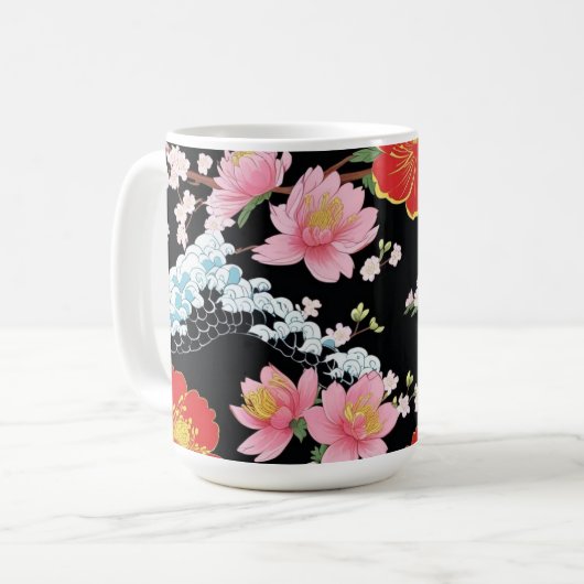 Retro Modern Seigaiha Sakura Flowers Japan party Kaffeetasse (Vorderseite Links)