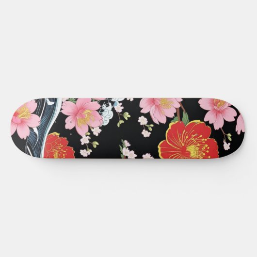 Retro Modern Seigaiha Sakura Flowers Japan party Skateboard (Horizontal)