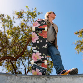 Retro Modern Seigaiha Sakura Flowers Japan party Skateboard