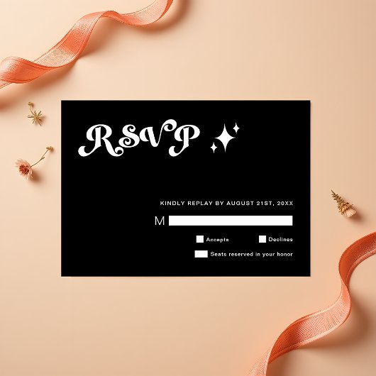 Retro Modern Sleek Black Wedding RSVP Karten