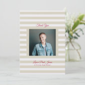 Retro Modern Stripe Photo High School Grad Dankeskarte (Stehend Vorderseite)