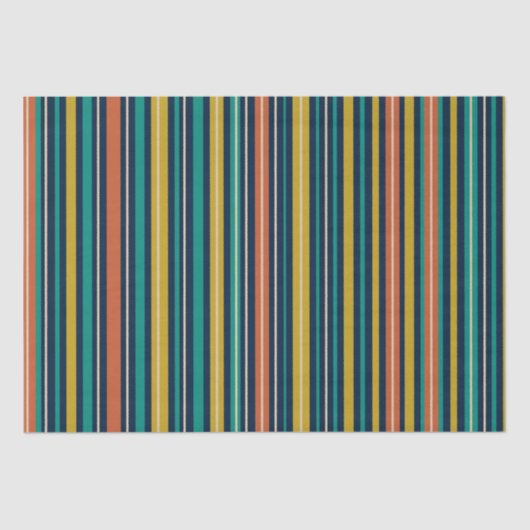 Retro Modern Stripes Blue Orange Mustard Muster Seidenpapier (Vorderseite)