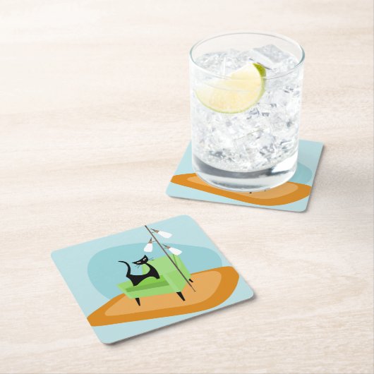 Retro Modern Style Cat Mitte des Jahrhunderts Rechteckiger Pappuntersetzer (Vor Ort)