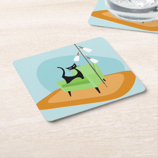 Retro Modern Style Cat Mitte des Jahrhunderts Rechteckiger Pappuntersetzer (angewinkelt)