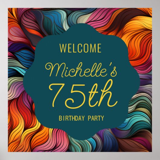 Retro Modern Teal Orange Psychedelic 75th Birthday Poster (Vorne)