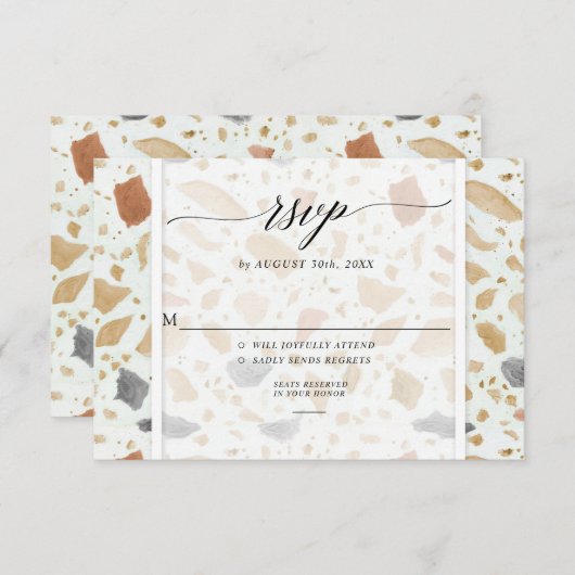 Retro Modern Terrazzo Terracotta Wedding RSVP Einladung (Vorne/Hinten)