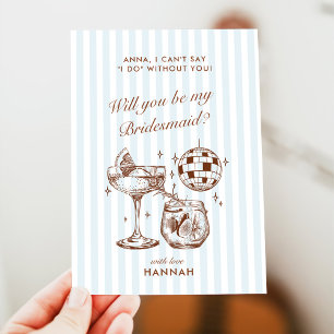 Retro Modern Vintag Blue Bridesmaid Vorschlag Card Einladung