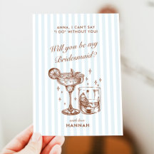 Retro Modern Vintag Blue Bridesmaid Vorschlag Card