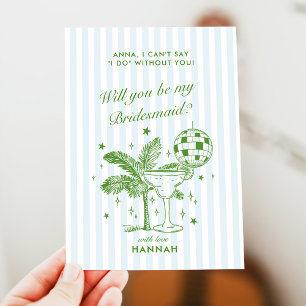 Retro Modern Vintag Blue Bridesmaid Vorschlag Card Einladung