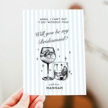 Retro Modern Vintag Blue Bridesmaid Vorschlag Card