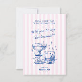 Retro Modern Vintage Blue Bridesmaid Proposal Card Einladung (Vorderseite)