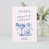 Retro Modern Vintage Blue Bridesmaid Proposal Card Einladung (Stehend Vorderseite)