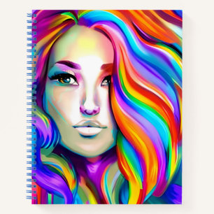 Retro Modern Woman mit Rainbow Hair Journal Notizblock