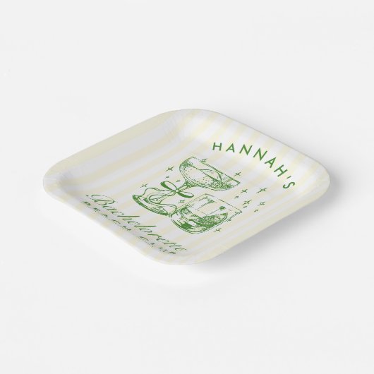 Retro Modern Yellow & Green Bachelorette Weekend Pappteller (Gewinkelt)