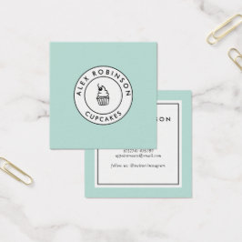 Retro Moderne blaue Kuchen quadratische Visitenkar