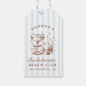 Retro-moderne blaue und braune Junggesellinnen-Woc Geschenkanhänger (Rückseite)