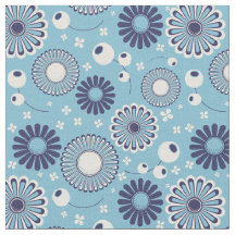 Retro Moderne Blume in Blau und Creme Gemustert