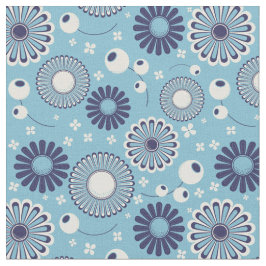 Retro Moderne Blume in Blau und Creme Gemustert Stoff