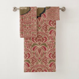 Retro-moderne Blumen in Rot und Grün Badhandtuch Set
