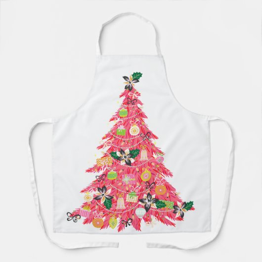 Retro Moderne farbenfrohe, helle Trendy Tree Weihn Schürze (Vorderseite)