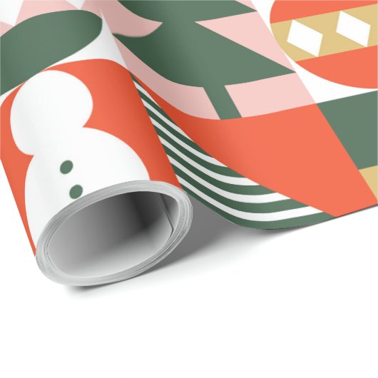 Retro Moderne farbenfrohe skandinavische Weihnacht Geschenkpapier (Rolleneckpunkt)