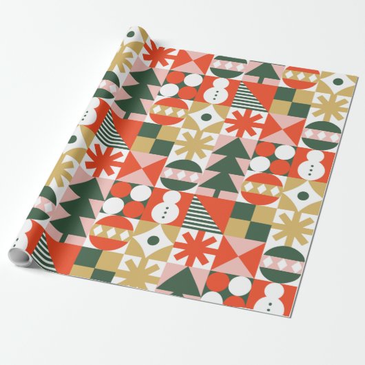Retro Moderne farbenfrohe skandinavische Weihnacht Geschenkpapier (Ungerollt)