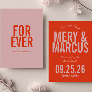 Retro Moderne Fette Rot & Pink Schrift Hochzeit Save The Date