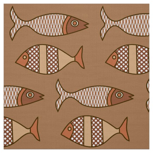 Retro moderne Fische, TAN, beige und hellbraun Stoff (Muster)